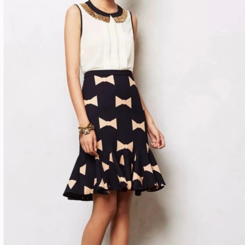 Eva Franco for Anthropologie Bow Print Trumpet Skirt by- New w/out tags - Picture 10 of 11